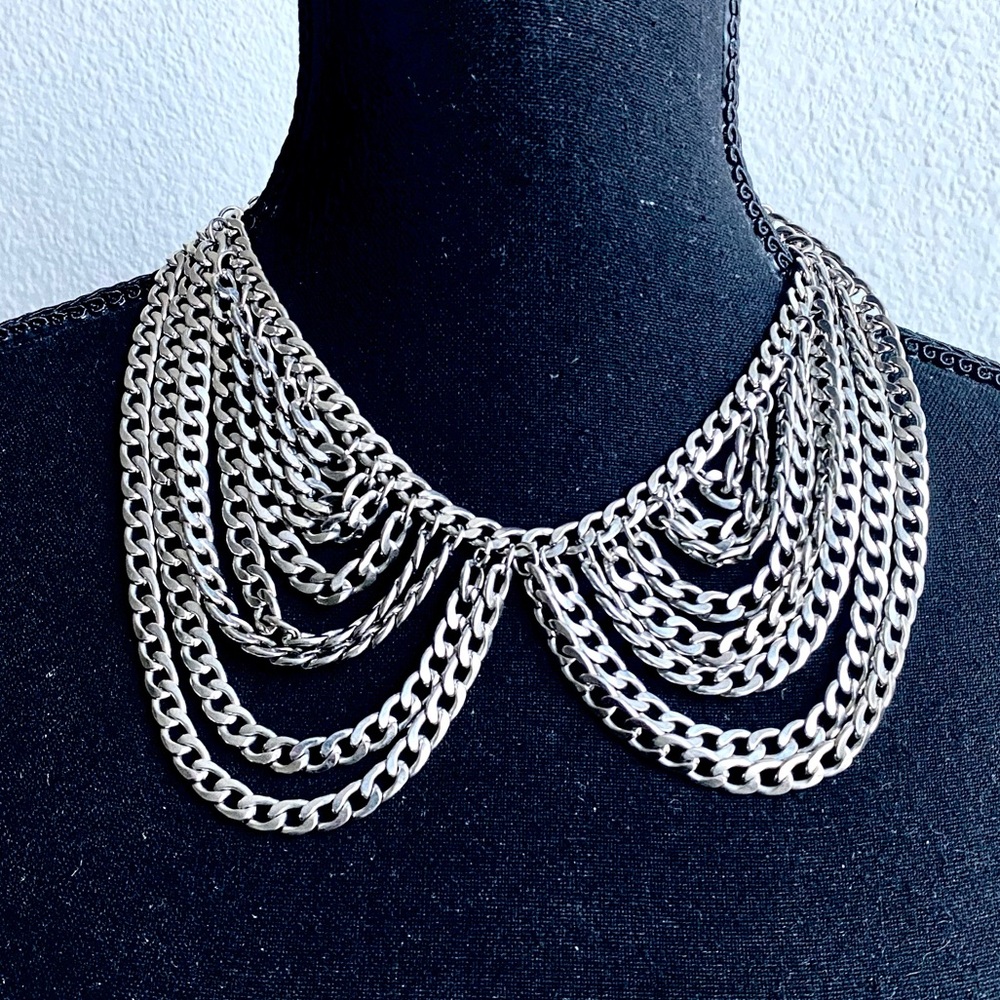 Silver Chain Statement Collar Necklace - image 1